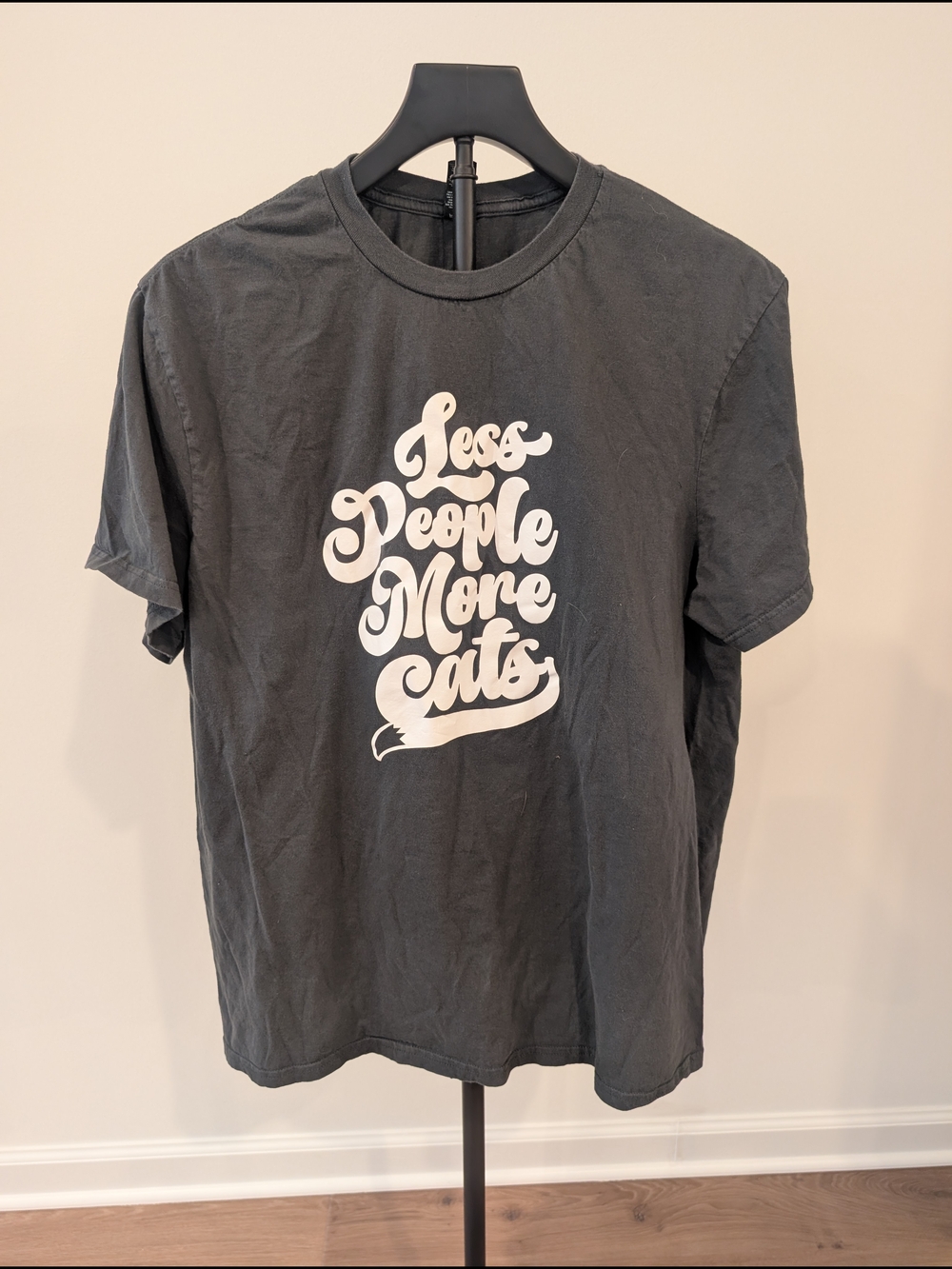 Graphic Tee - "Less People More Cats" Charcoal Grey Crewneck T-Shirt XL